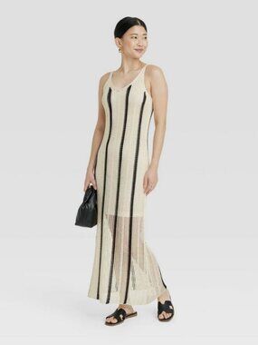 Women's Open Work Maxi Sundress - A New Day Cream/Black Striped S